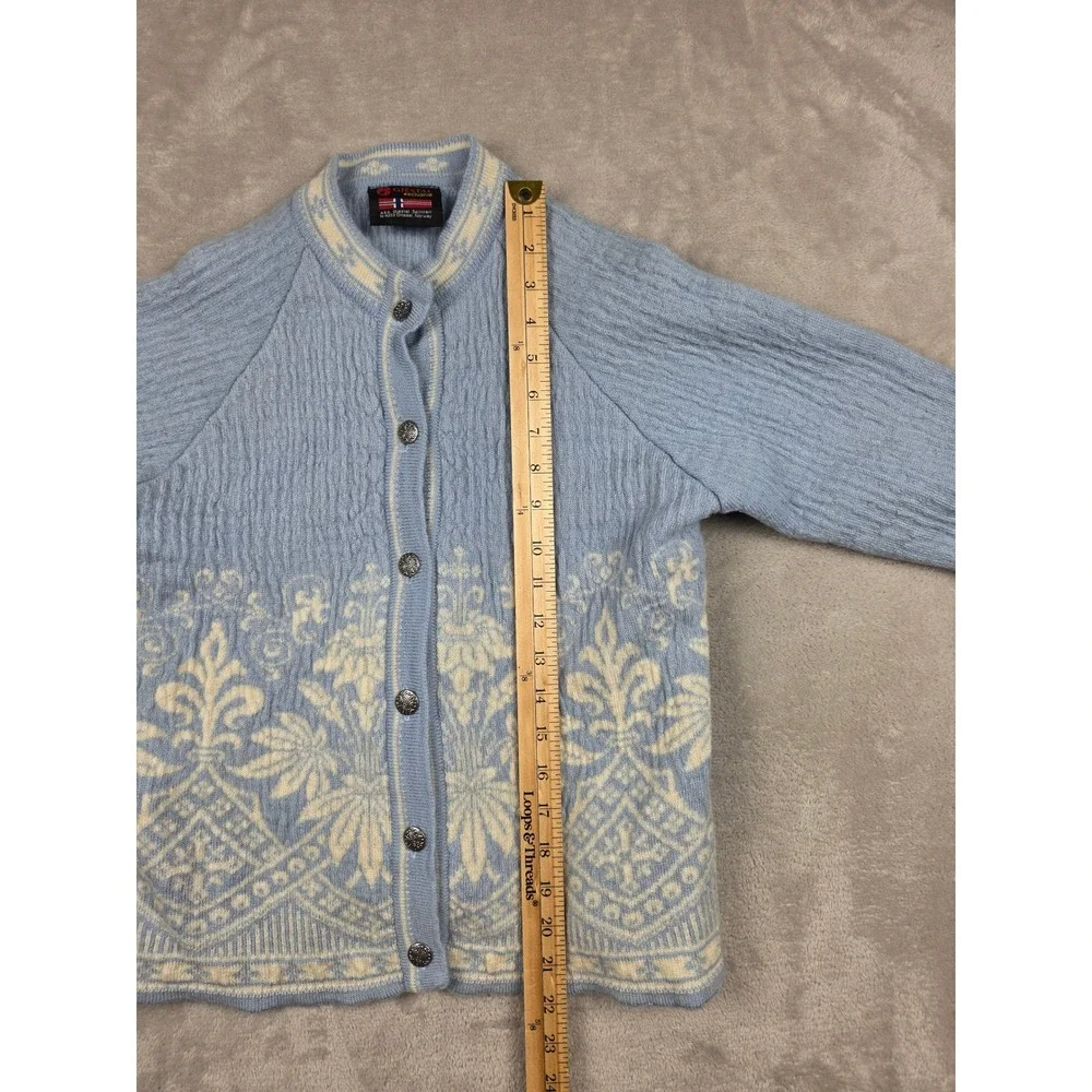 Gjestal Exclusive Norwegian Wool Cardigan Sweater Youth Girls XL Blue Fair Isle